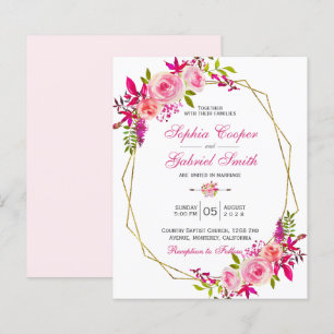 Papier Budget rose floral   Faire-part de mariage Gold Fr