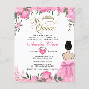 Papier BUDGET Rose Floral Princesse Mis Quince Quinceañer