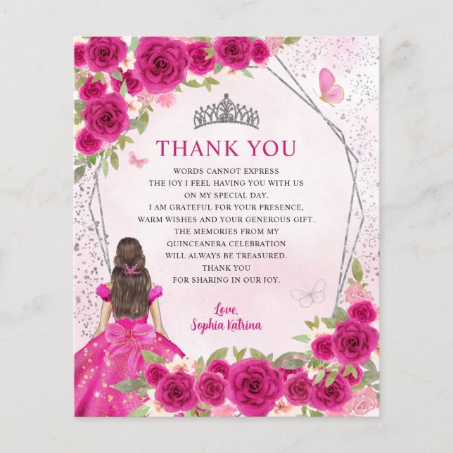 Papier Budget Rose Floral Princesse Quinceañera Merci (Devant)