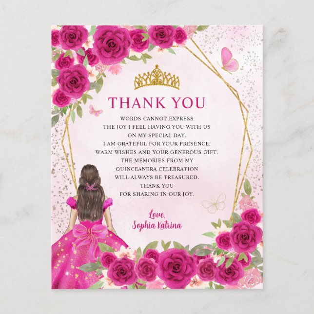 Papier Budget Rose Floral Princesse Quinceañera Merci (Devant)