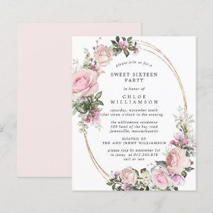 Papier Budget Rose Floral Sweet 16 Party Invitation
