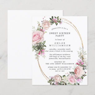 Papier Budget Rose Floral Sweet 16 Party Invitation