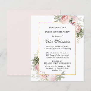 Papier Budget Rose Floral Sweet 16 Party Invitation