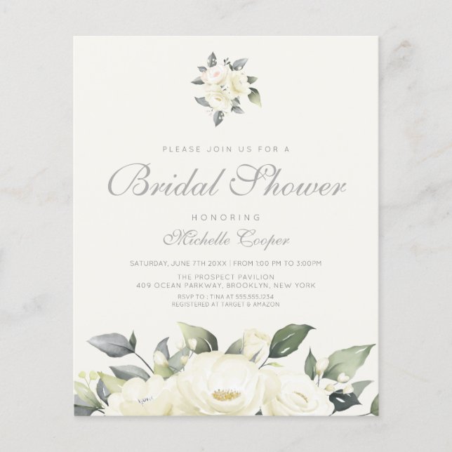 Papier Budget Rose florale Rose poule nuptiale Invitation (Devant)