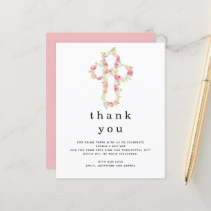 Papier Budget rose Florales Croix Baptême Merci