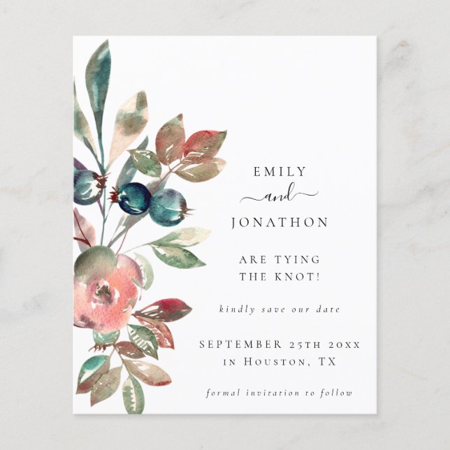 Papier Budget Rose Florals QR Code Mariage Enregistrer La (Devant)
