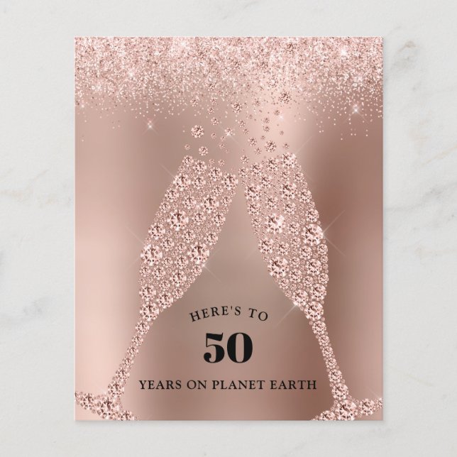 Papier Budget Rose Gold Champagne 50th Birthday Invite (Devant)