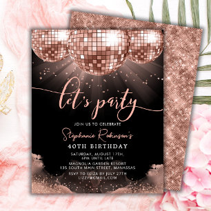 Papier Budget Rose Gold Disco Ball 40e anniversaire Invit