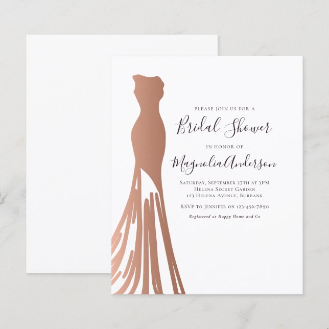 Papier Budget Rose Gold Dress Bridal Shower Invitation (Devant / Derrière)