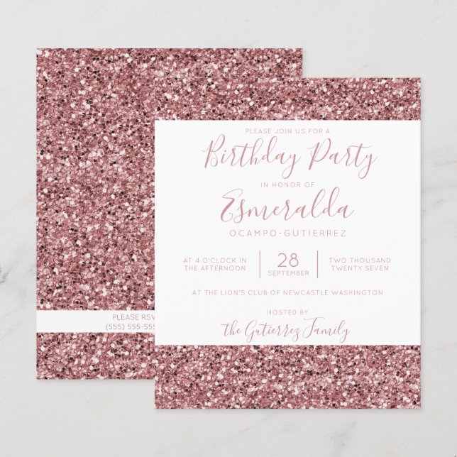 Papier BUDGET Rose Gold Fête d'Anniversaire Paillettes Ro (Devant / Derrière)