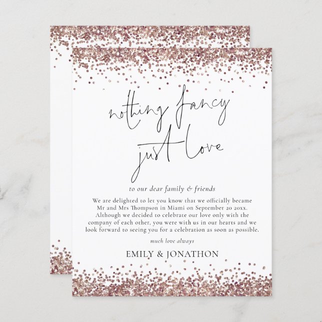 Papier Budget Rose Gold Paillettes Mariage Simple Élégant (Devant / Derrière)
