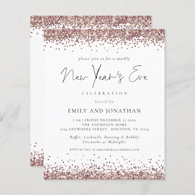 Papier Budget Rose Gold Parties scintillant Nouvel An Eve (Devant / Derrière)