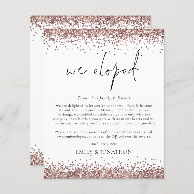 Papier Budget Rose Gold Parties scintillant QR Code Scrip (Devant / Derrière)