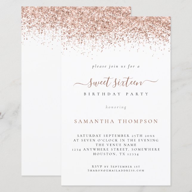 Papier Budget Rose Gold Parties scintillant Sweet 16 Anni (Devant / Derrière)