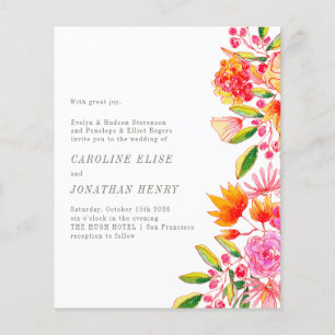 Papier Budget Rose Orange Floral Mariage formel Invitatio