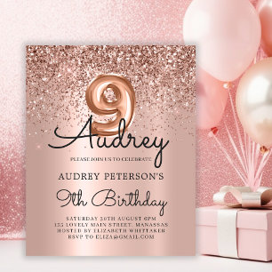 Papier Budget Rose Parties scintillant d'or 9e Invitation