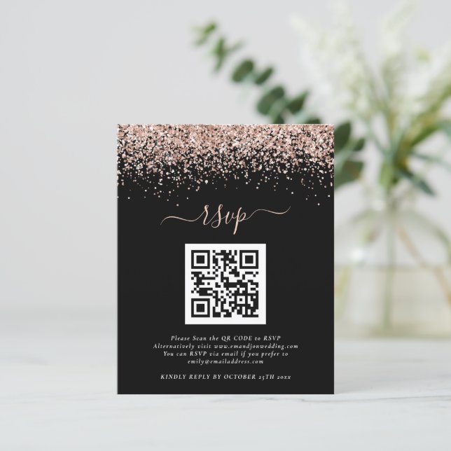 Papier Budget Rose Parties scintillant or QR Noir Mariage (Debout devant)
