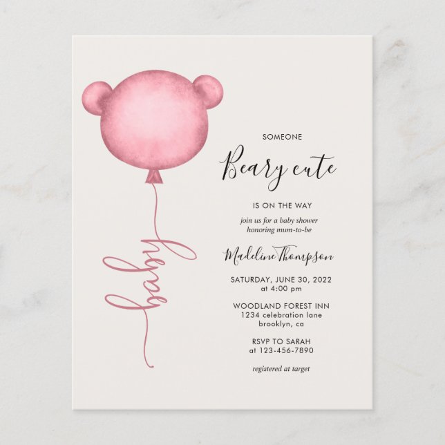 Papier Budget Rose Quelqu'Un Béary Baby shower Ballons mi (Devant)