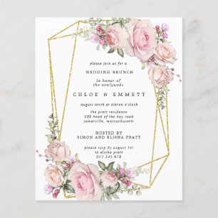 Papier Budget Rose Rose Floral Mariage Brunch Invitation
