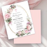 Budget Rose Rose Floral Première Communion Invitat