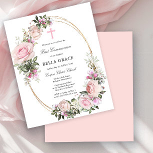 Papier Budget Rose Rose Floral Première Communion Invitat