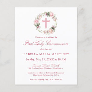 Papier Budget Rose Rose Floral Première Communion Sainte
