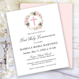 Papier Budget Rose Rose Floral Première Communion Sainte