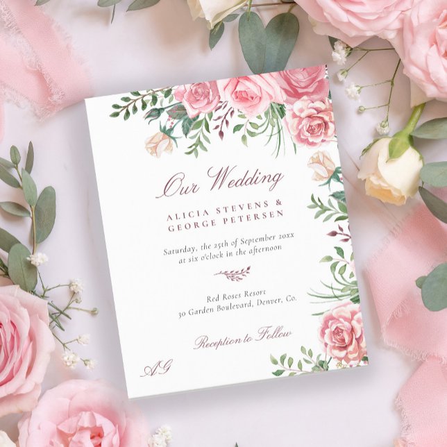 Papier Budget rose roses élégante invitation de mariage (Créateur téléchargé)