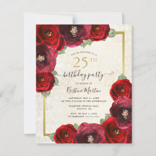 Papier Budget Rose rouge florale 25e anniversaire Invitat