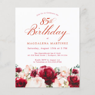 Papier Budget rose rouge florale 85e anniversaire Invitat