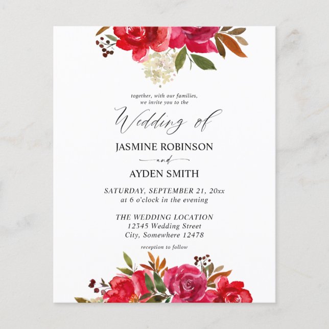 Papier Budget Rose rouge & rose florale 3 Mariage (Devant)