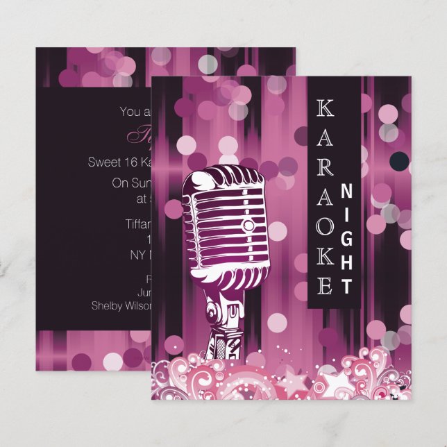 Papier Budget Rose Sweet 16 Karaoke Invitation (Devant / Derrière)