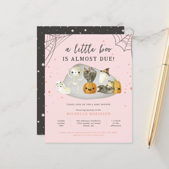Papier Budget Rose Un Petit Boo Baby shower Halloween (Devant/Arrière en situation)