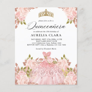 Papier BUDGET Rosegold Robe rose Floral 15e Quinceañera