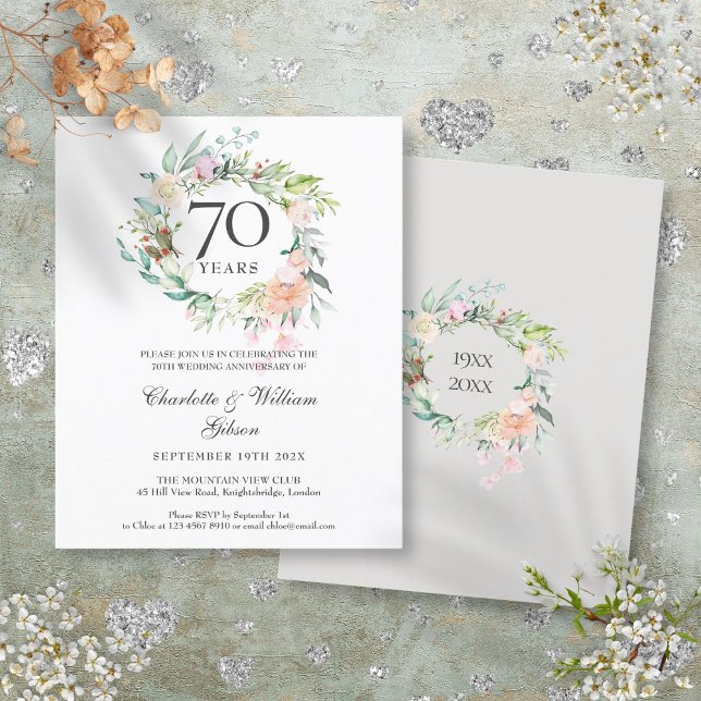 Papier Budget Roses Garland 70e anniversaire Invitation (Budget Roses Garland 70th Anniversary Invitation)
