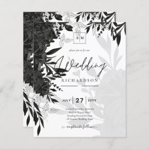 Papier BUDGET Roses noirs Élégant Mariage blanc Invitatio
