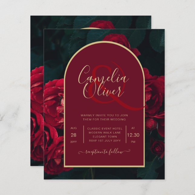 Papier BUDGET Roses Rouges ForêtVerte Mariage d'Hiver INV (Devant / Derrière)