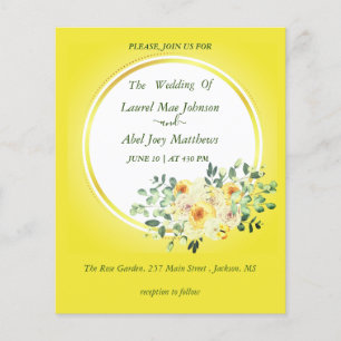 Papier Budget. Roses sur invitation arrière - plan jaune