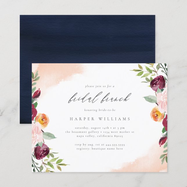 Papier Budget Rouge Blush Floral Botanique Brunch nuptial (Devant / Derrière)