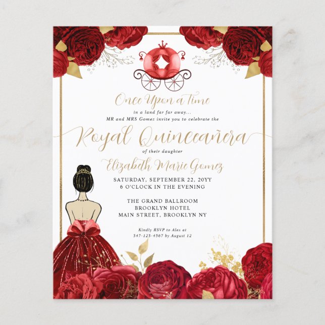 Papier Budget Rouge Bourgogne Cendrillon Royal Quinceaner (Devant)