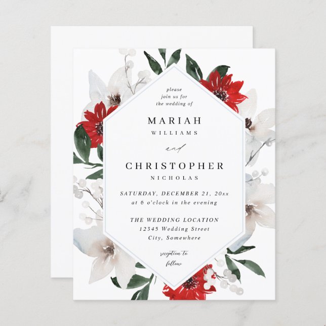 Papier Budget Rouge et blanc Mariage floral de Noël (Devant / Derrière)