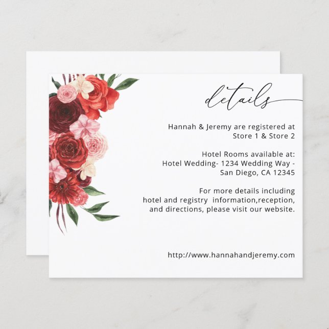 Papier Budget Rouge Floral Détails - Blanc (Devant / Derrière)