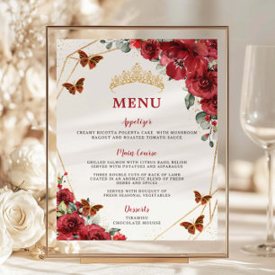 Papier Budget Rouge Floral Quinceanera XV Anniversaire Me