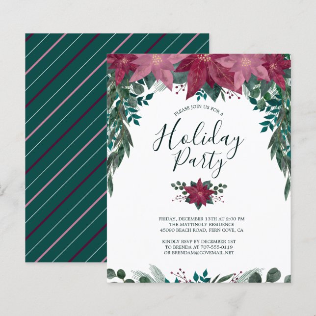 Papier Budget Rouge rose Poinsettias Invitation de fête d (Devant / Derrière)