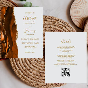 Papier Budget Rouille Or Agate Gris QR Code Mariage Invit