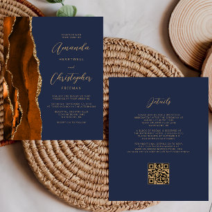Papier Budget Rouille Or Agate Marine bleu QR Code Mariag
