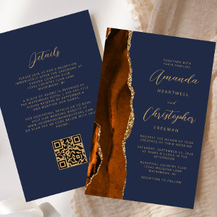 Papier Budget Rouille Or Agate Marine QR Code Mariage