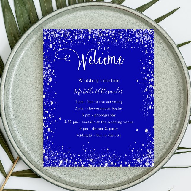 Papier Budget royal bleu argent mariage détails du progra (Créateur téléchargé)