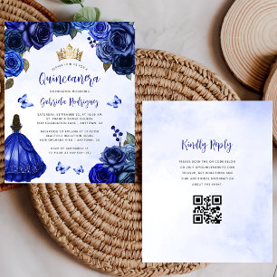 Papier Budget Royal Bleu Floral QR Code Quinceañera