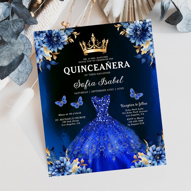 Papier Budget Royal Blue Bilingue Espagnol Quinceanera (Créateur téléchargé)